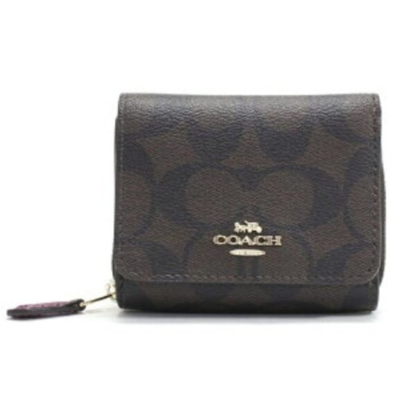 COACH Tri Wallet Metallic Leather Berry Classic "C" Brown NWT - Picture 8 of 12